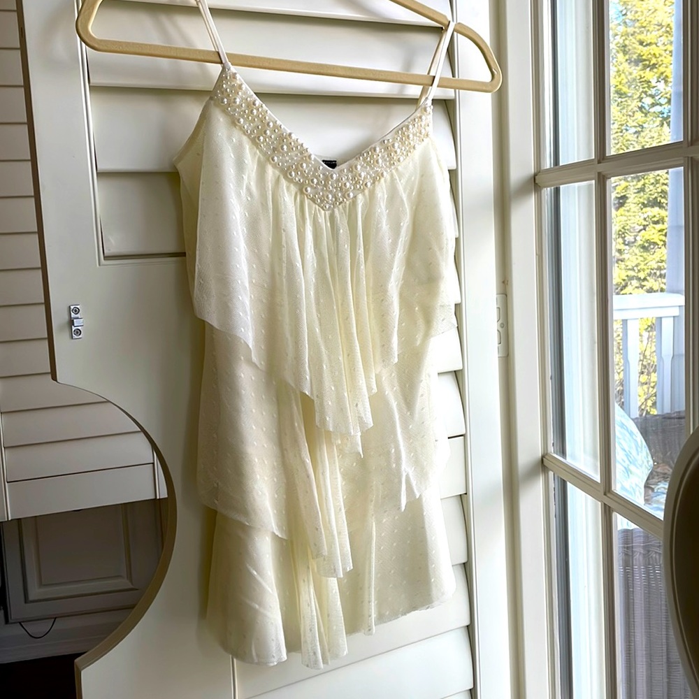 3for$15 NEW Tiered lace top with Pearl trimmed neckline.